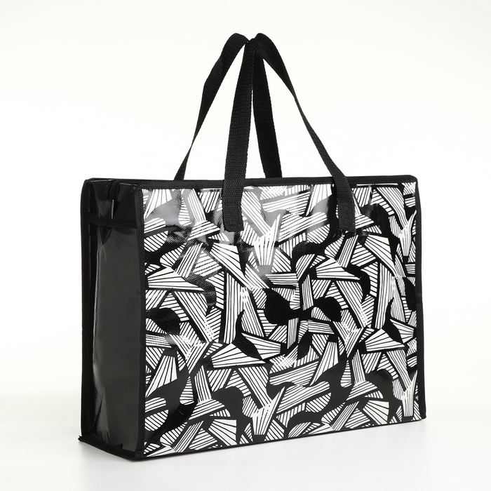 Сумка хозяйственная на молнии, цвет чёрный/белый Сумка хозяйственная на молнии, цвет чёрный/белый