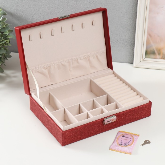 Шкатулка кожзам для украшений  Шкатулка кожзам для украшений "Красная" комбинированная 26,7х18,5х7,5 см