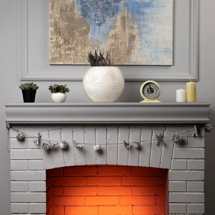 Гирлянда «Нить» 1.5 м роса с насадками «Шишки и ветки», IP20, серебристая нить, 30 LED, батарейки CR2032х2 (в комплекте), свечение тёплое белое