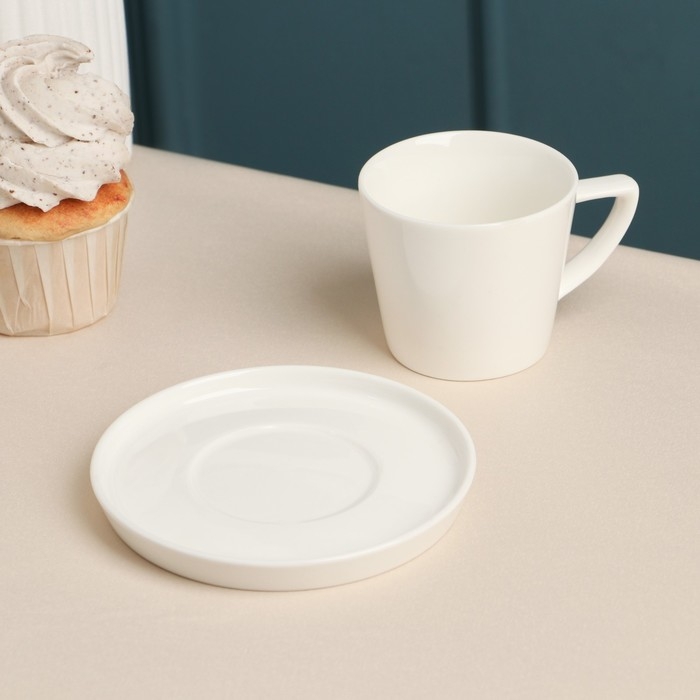 Кофейная пара фарфоровая «Sola», 120 мл, белая Кофейная пара фарфоровая «Sola», 120 мл, белая