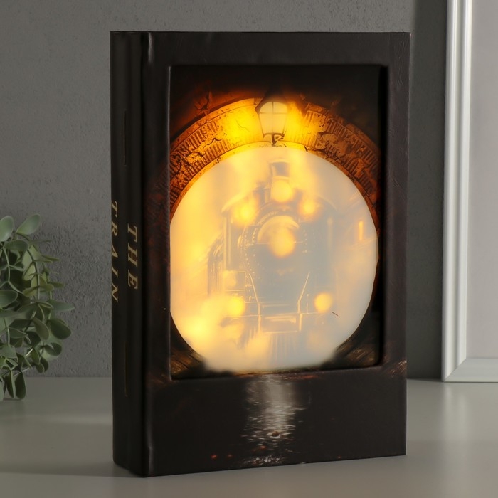 Шкатулка-книга дерево, кожзам, свет Шкатулка-книга дерево, кожзам, свет "Поезд в туннеле" 28х19х6 см