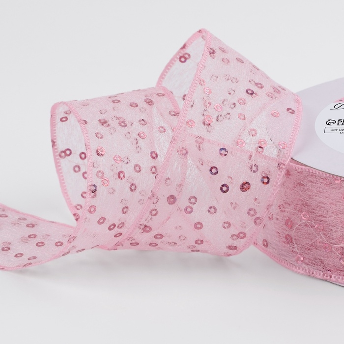 Лента декоративная «Пайетки», 40 мм, 9 ± 0,5 м, цвет розовый Лента декоративная «Пайетки», 40 мм, 9 ± 0,5 м, цвет розовый
