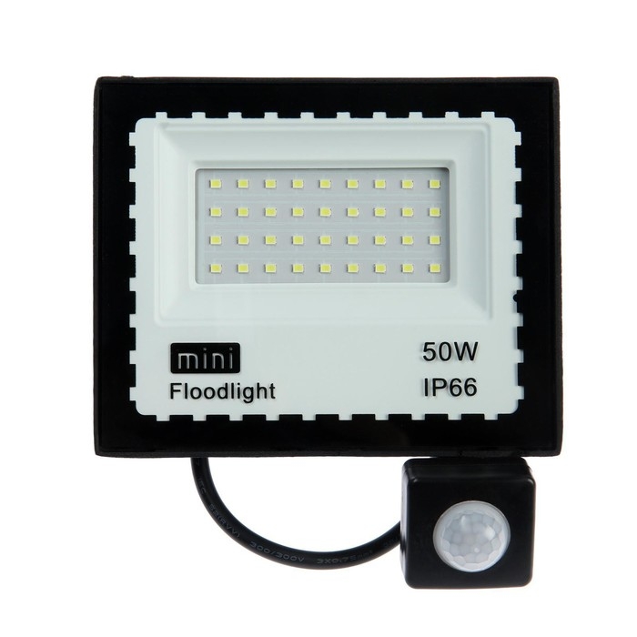 Прожектор светодиодный, 50 Вт, 4000 Лм, 6500К, Датчик движения, IP66 Прожектор светодиодный, 50 Вт, 4000 Лм, 6500К, Датчик движения, IP66