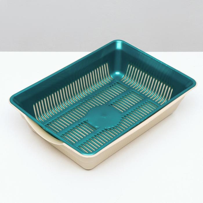 Туалет глубокий с сеткой 36 х 25 х 9 см, бирюзовый/бежевый Туалет глубокий с сеткой 36 х 25 х 9 см, бирюзовый/бежевый