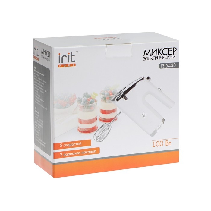 Миксер Irit IR-5438, ручной, 100 Вт, 5 скоростей, бело-серый Миксер Irit IR-5438, ручной, 100 Вт, 5 скоростей, бело-серый