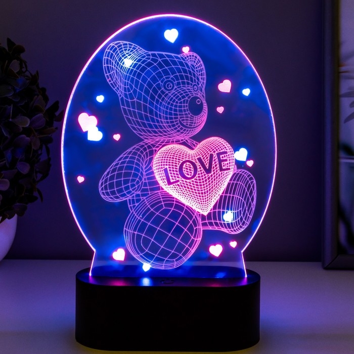 Светильник сенсорный "Мишка с сердцем" LED USB (90см) от батареек 3xАА черный 13,5х5,5х21 см RISALUX