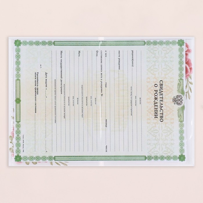 Папка под свидетельство о рождении  Папка под свидетельство о рождении "Розы" девочка, А5