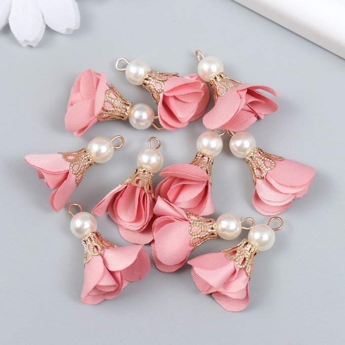 Декор для творчества текстиль Декор для творчества текстиль "Цветок с жемчужиной. Розовый" набор 10 шт 2,5 см