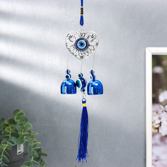 Музыка ветра металл Музыка ветра металл "Сердце" от сглаза с кисточкой 2 колокольчика 22х6,5 см