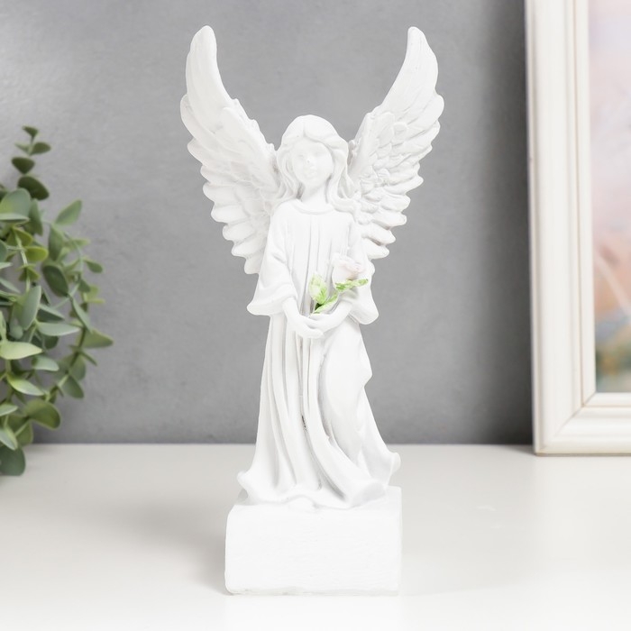 Сувенир полистоун Сувенир полистоун "Белоснежный ангел-девушка в платье, с розой" 21х10,5х6,5 см