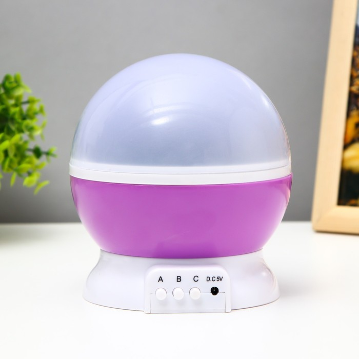 Ночник-проектор  Ночник-проектор "Звёздное небо", вращение, (4ААА или USB)  фиолет. 12*10 см RISALUX