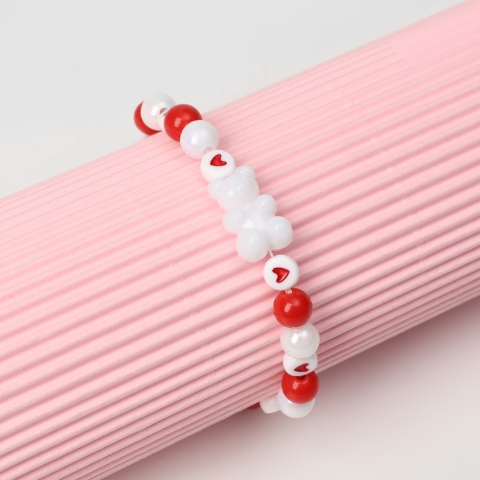 Браслет детский «Выбражулька» мишка в сердечках, цвет красно-белый Браслет детский «Выбражулька» мишка в сердечках, цвет красно-белый