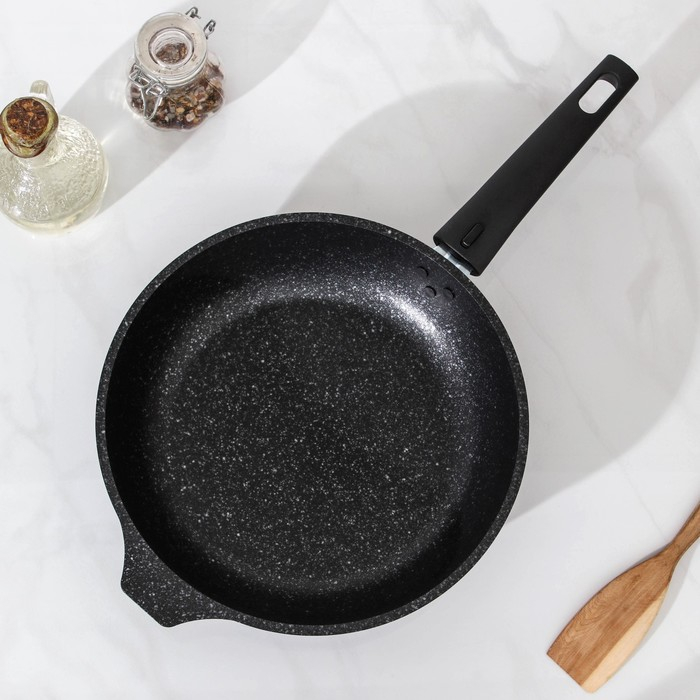 Сковорода, d=24 см, съёмная ручка, стеклянная крышка, антипригарное покрытие, цвет тёмный мрамор Сковорода, d=24 см, съёмная ручка, стеклянная крышка, антипригарное покрытие, цвет тёмный мрамор