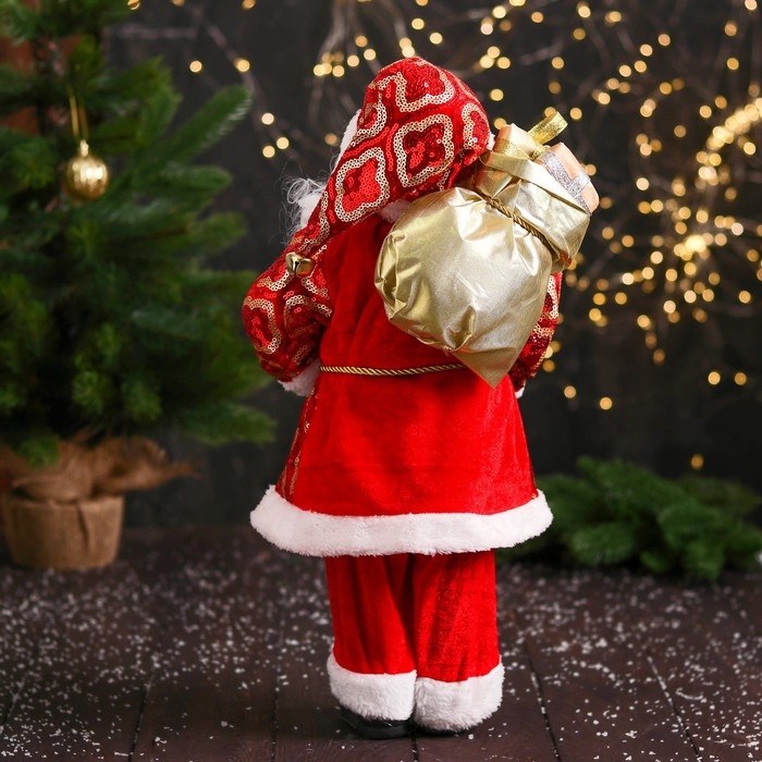 Дед Мороз Дед Мороз " В узорчатой шубе, с подвязкой" 47 см, красный