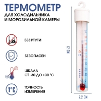 Термометр для холодил и мороз камеры "Айсберг", от -30°С до +30°С, 12 см х 2.2 см