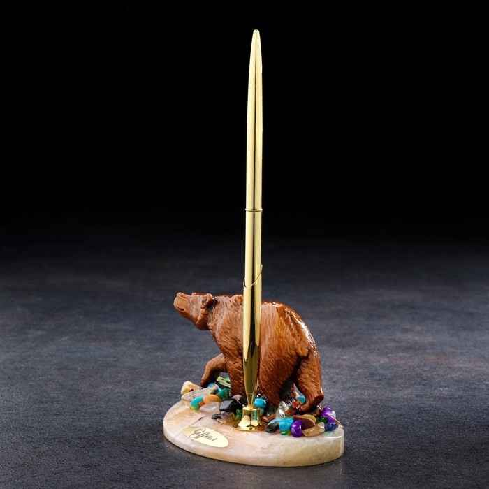 Сувенир с ручкой Сувенир с ручкой "Медведь", селенит, минералы 12х7 см