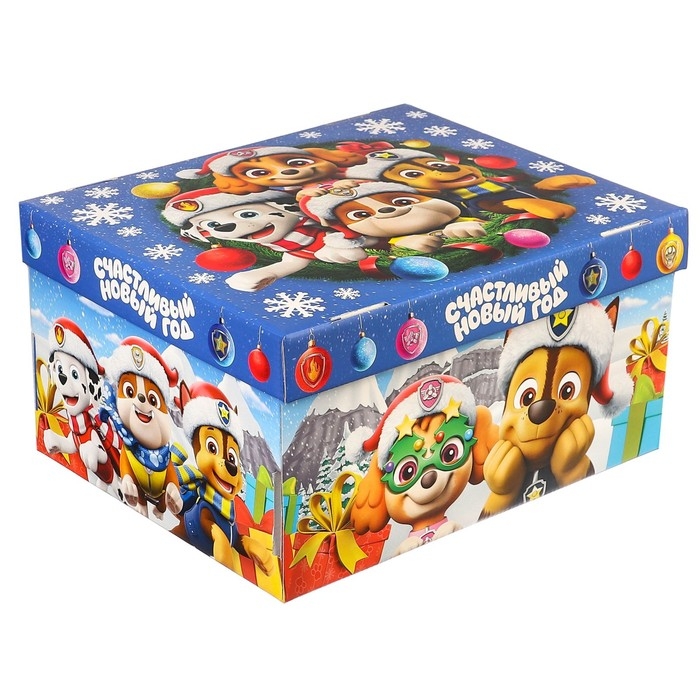 Новый год. Коробка подарочная с крышкой,  Новый год. Коробка подарочная с крышкой, "Счастливый Новый год", 31 х 25,5 х 16 см, Щенячий патруль