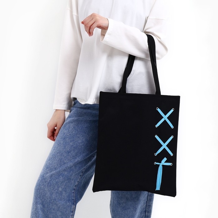 Шопер с лентой, 35 х 1 х 40 см, цвет чёрный Шопер с лентой, 35 х 1 х 40 см, цвет чёрный