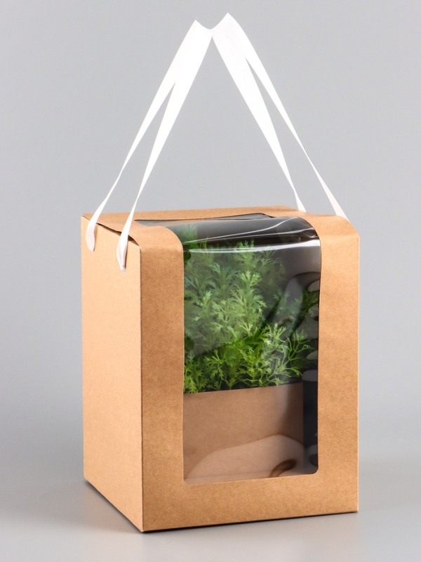 Коробка для цветов, 16 х 16 х 20 см, крафт