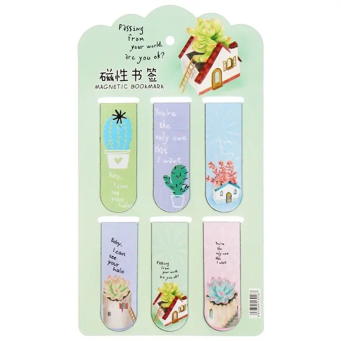 Набор магнитных закладок для книг Calligrata 6 штук, "Растения", МИКС