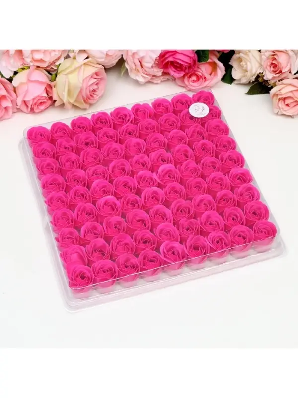 Розы мыльные фуксия, набор 81 шт. в коробке