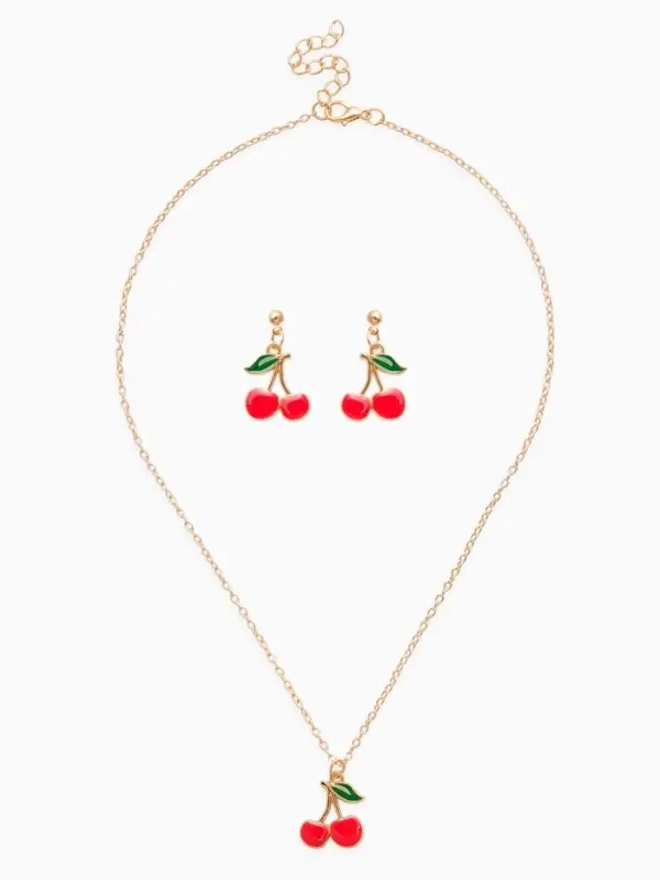 Набор 2 предмета: серьги, кулон &laquo;Вишенки&raquo;, 44 см, красный в золоте