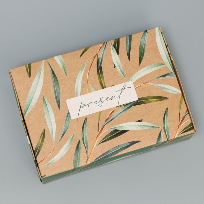 Коробка подарочная складная с крафт оборотом, упаковка, «Present», 21 х 15 х 5 см
