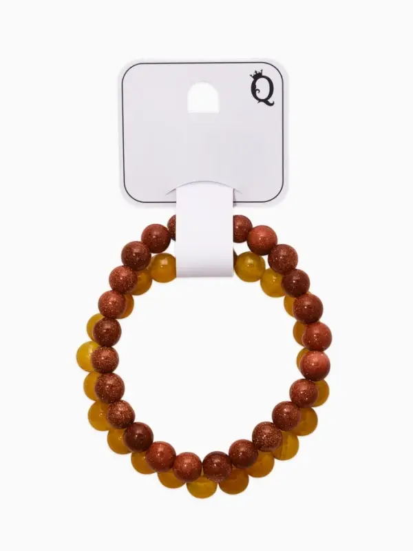 Набор браслетов 2 шт. &laquo;Цитрин и Авантюрин коричневый&raquo;, d=6 см, шар №8, жёлтый, коричневый