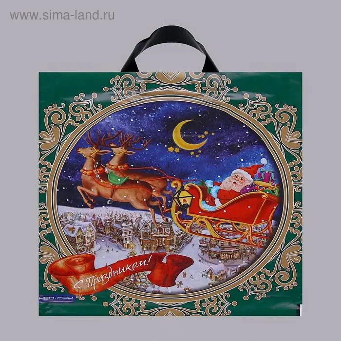 Пакет Пакет "Волшебная упряжка", полиэтиленовый с петлевой ручкой 38 х 40 см, 40 мкм