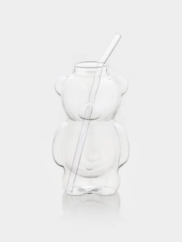 Стакан с трубочкой ToyBear, 340 мл, 9&times;14 см, стекло, прозрачный
