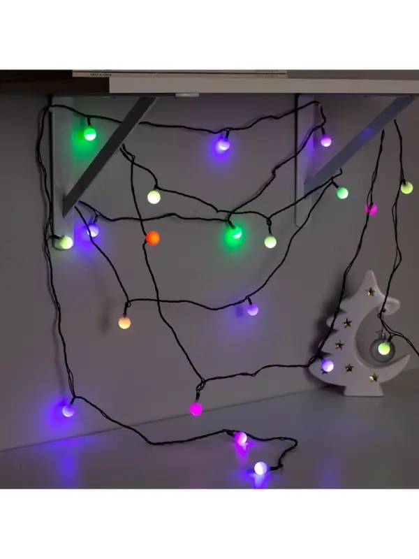 Гирлянда &laquo;Нить&raquo; 5 м с насадками &laquo;Шарики белые&raquo;, IP20, тёмная нить, 20 LED, свечение мульти (RG/RB), мигание, 220 В