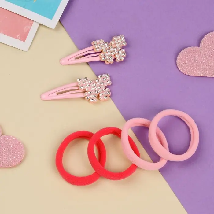 Набор для волос Набор для волос "Лили" (4 резинки 4 см, 2 невидимки 5 см) бабочки, розовый