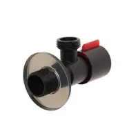 Кран угловой ZEIN engr, 1/2" &times; 1/2", кран-букса латунь/керамика, нерж.сталь, черный/красный