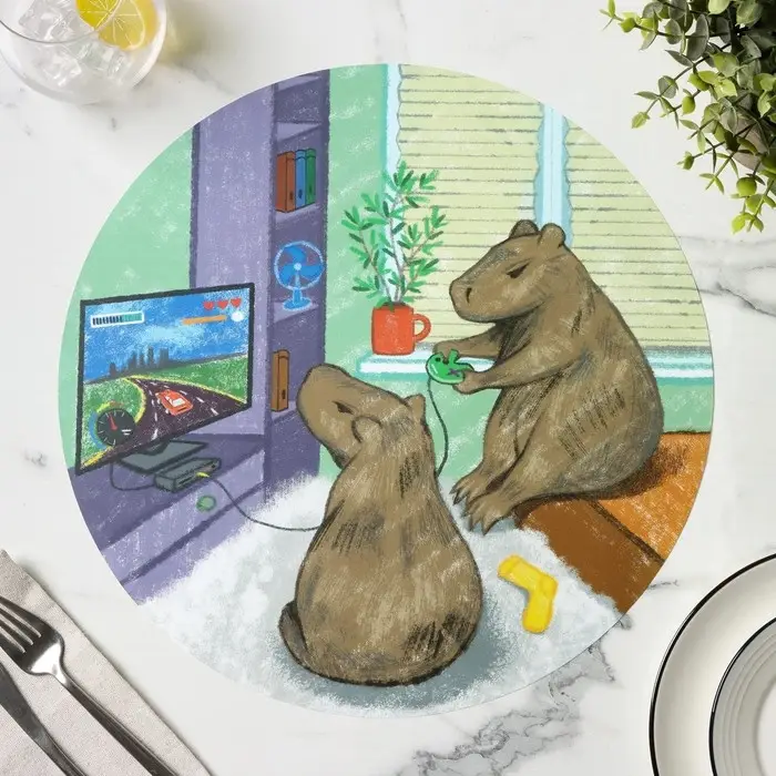 Салфетка сервировочная кухонная Доляна «Капибары геймеры», d=36 см, настольное покрытие