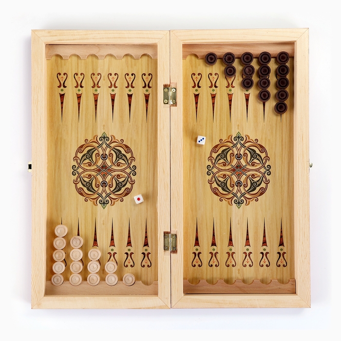 Настольные игры 3 в 1  Настольные игры 3 в 1 "Мрамор": шахматы, шашки, нарды, деревянные, большие, 40 х 40 см