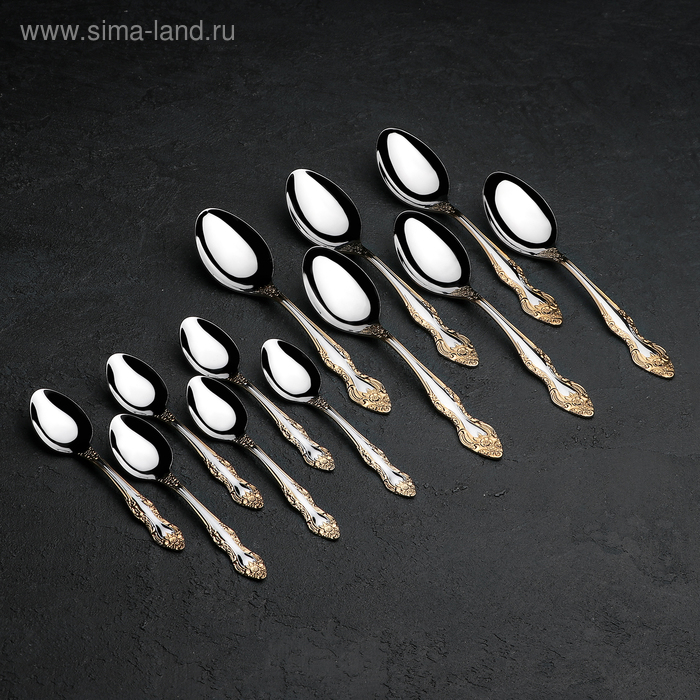 Набор столовых приборов «Тройка», 18 предметов, толщина 2 мм, локальное нитрид-титановое покрытие Набор столовых приборов «Тройка», 18 предметов, толщина 2 мм, локальное нитрид-титановое покрытие