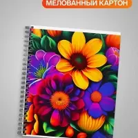 Тетрадь 96 листов в клетку, на гребне &laquo;Яркие цветы&raquo;, белые листы, МИКС