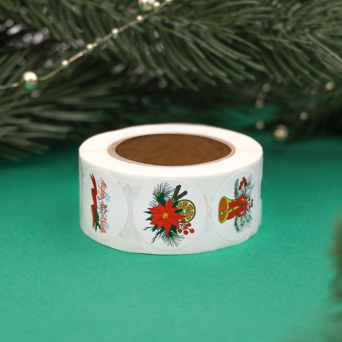 Новый год. Наклейки новогодние в рулоне Новый год. Наклейки новогодние в рулоне "Ёлочки", 500 шт, 2,5 х 2,5 см.