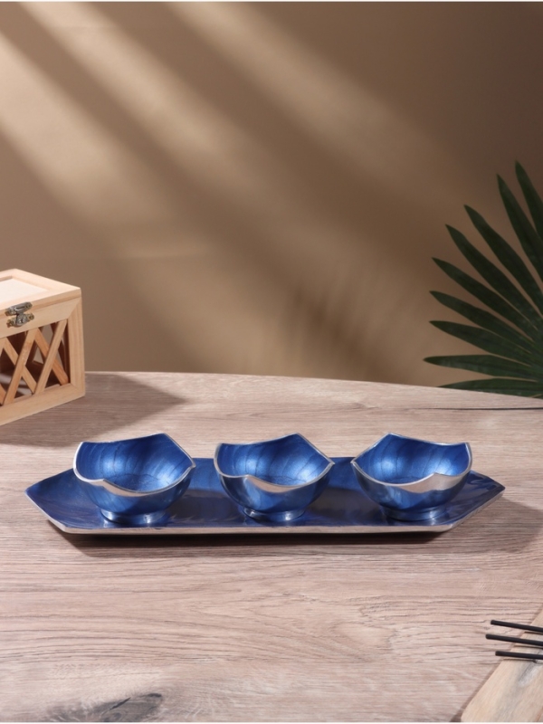 Менажница  Менажница "Аква" (набор 3 шт) 9х9х5 см, на подносе, алюминий