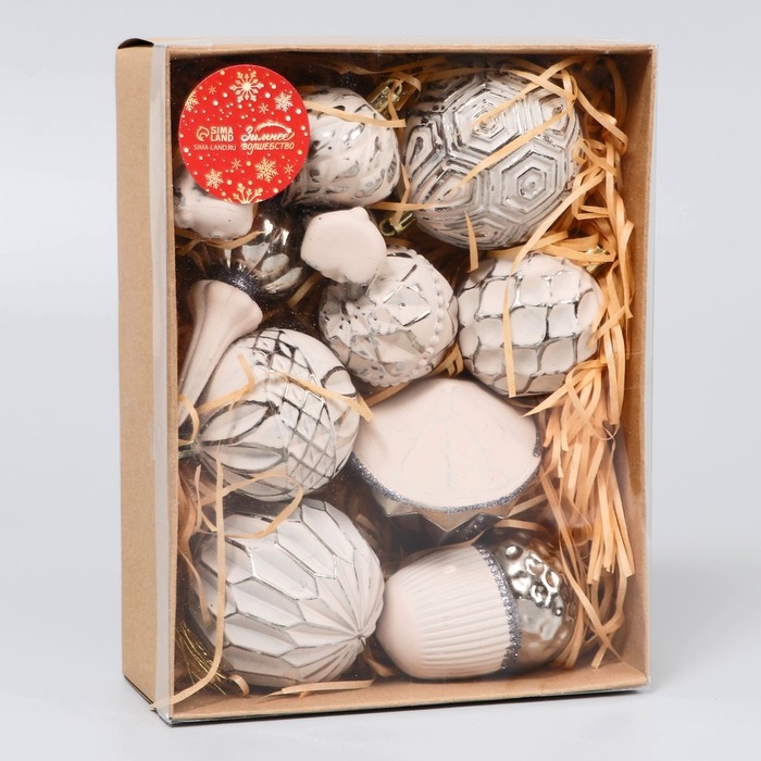 Ёлочные игрушки, пластик, набор 11 шт «Киссин» серебристо-белый Ёлочные игрушки, пластик, набор 11 шт «Киссин» серебристо-белый