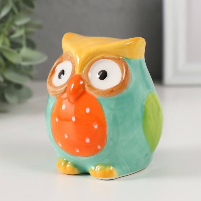 Копилка керамика  Копилка керамика "Яркий совёнок в горошек" 7,5х7,5х9 см
