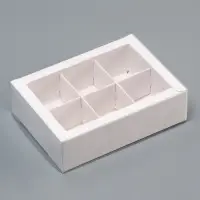 Коробка для 6 конфет, белая с прозрачной крышкой, 13.7&times;9.85&times;3.85 см