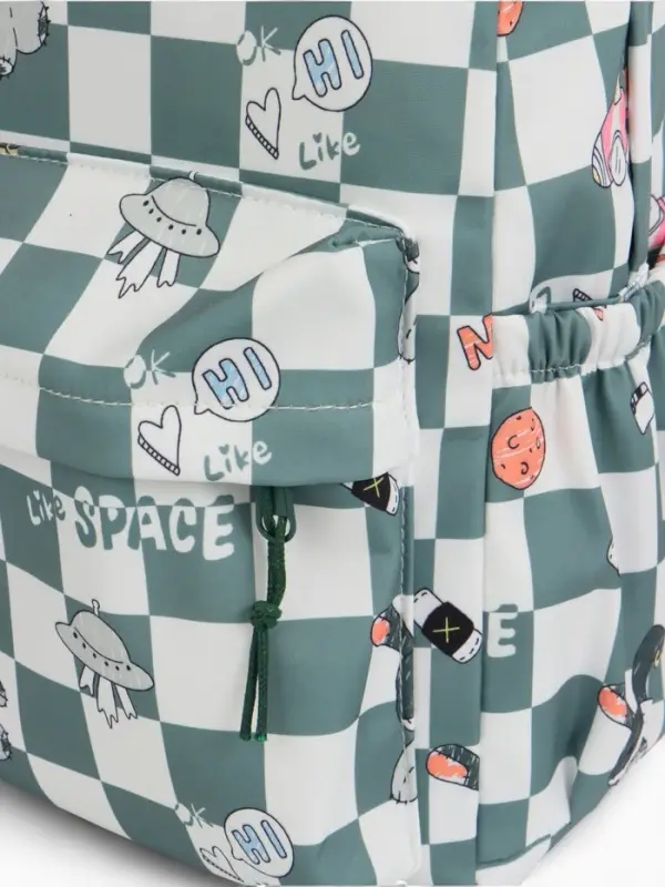 Рюкзак школьный на молнии, с карманами, в клетку, 28&times;11.5&times;40 см, зелёный