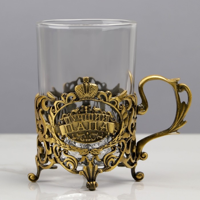 Подстаканник со стаканом  Подстаканник со стаканом "Лучший папа", 12,5 х 12,5 х 13 см