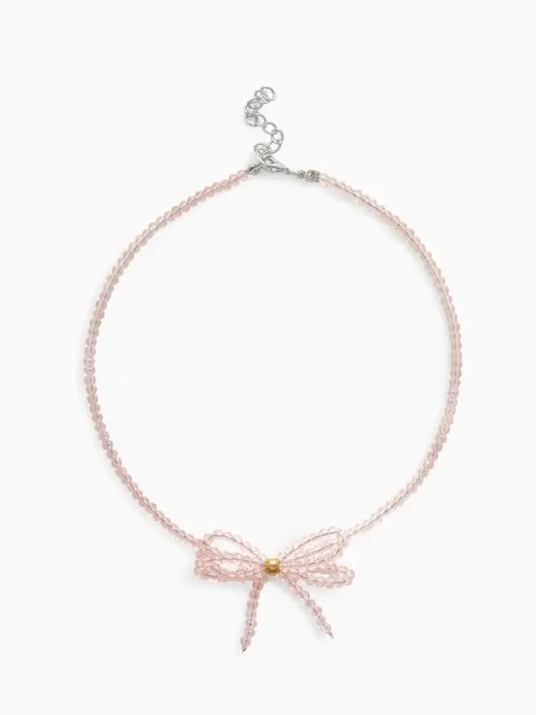 Чокер из бусин &laquo;Хрустальный бантик&raquo;, 33 см + 5 см цепочка, розовый в серебре