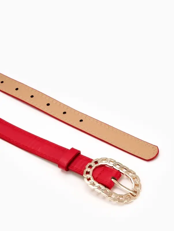 Ремень женский, 110&times;2.5 см, пряжка металл, золотистая, красный