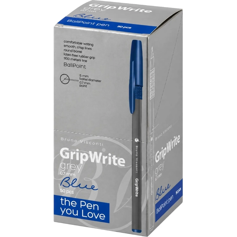 Ручка шариковая неавтомат. BV GripWrite Grey 0,7мм, синяя, 20-0326/02