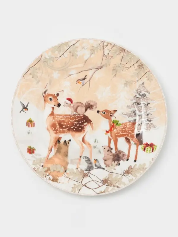 Набор тарелок новогодних «Лесное чудо», 2 шт., d=25.5 см, керамика, подарочная упаковка, бежевый Набор тарелок новогодних «Лесное чудо», 2 шт., d=25.5 см, керамика, подарочная упаковка, бежевый