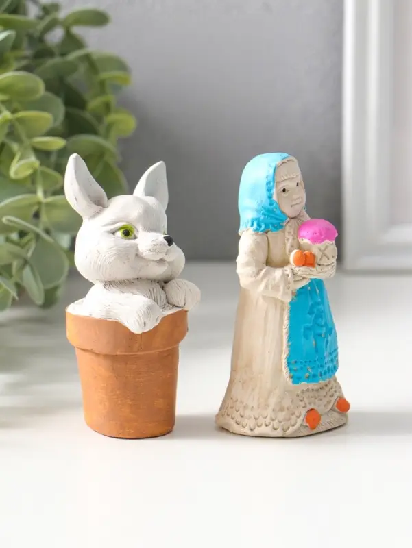 Статуэтки набор 2шт  "Пасхальный №2" девушка 9х4 см, заяц 9х5 см