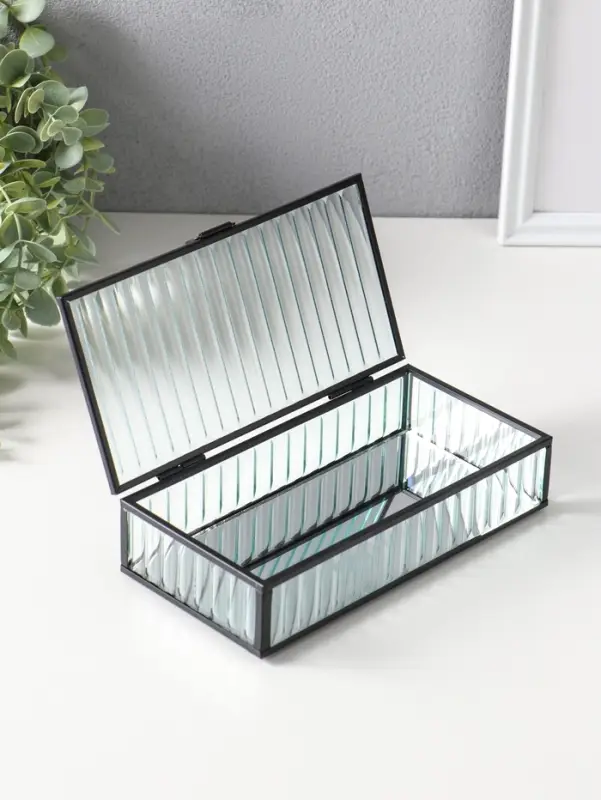 Шкатулка стекло с металлическим каркасом "Линии" прозрачная 10х20х4,3 см